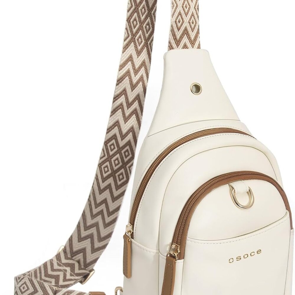 White Large Crossbody Bag For Women With Adjustable Guitar Strap, Waterproof Pu,